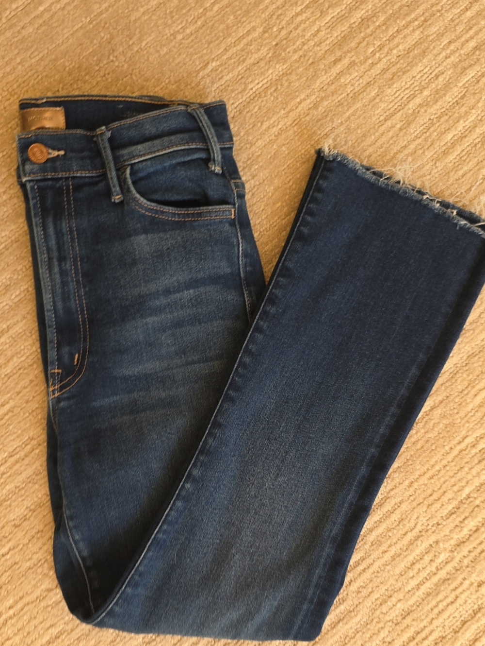 Mother The Hustler Ankle FrayWomen’s Dark Blue Raw Hem Stretch Jeans Made In USA